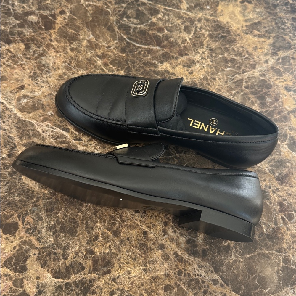 Chanel 24a black lambskin leather classic mocassins loafers flats sz 38 - Picture 3 of 10